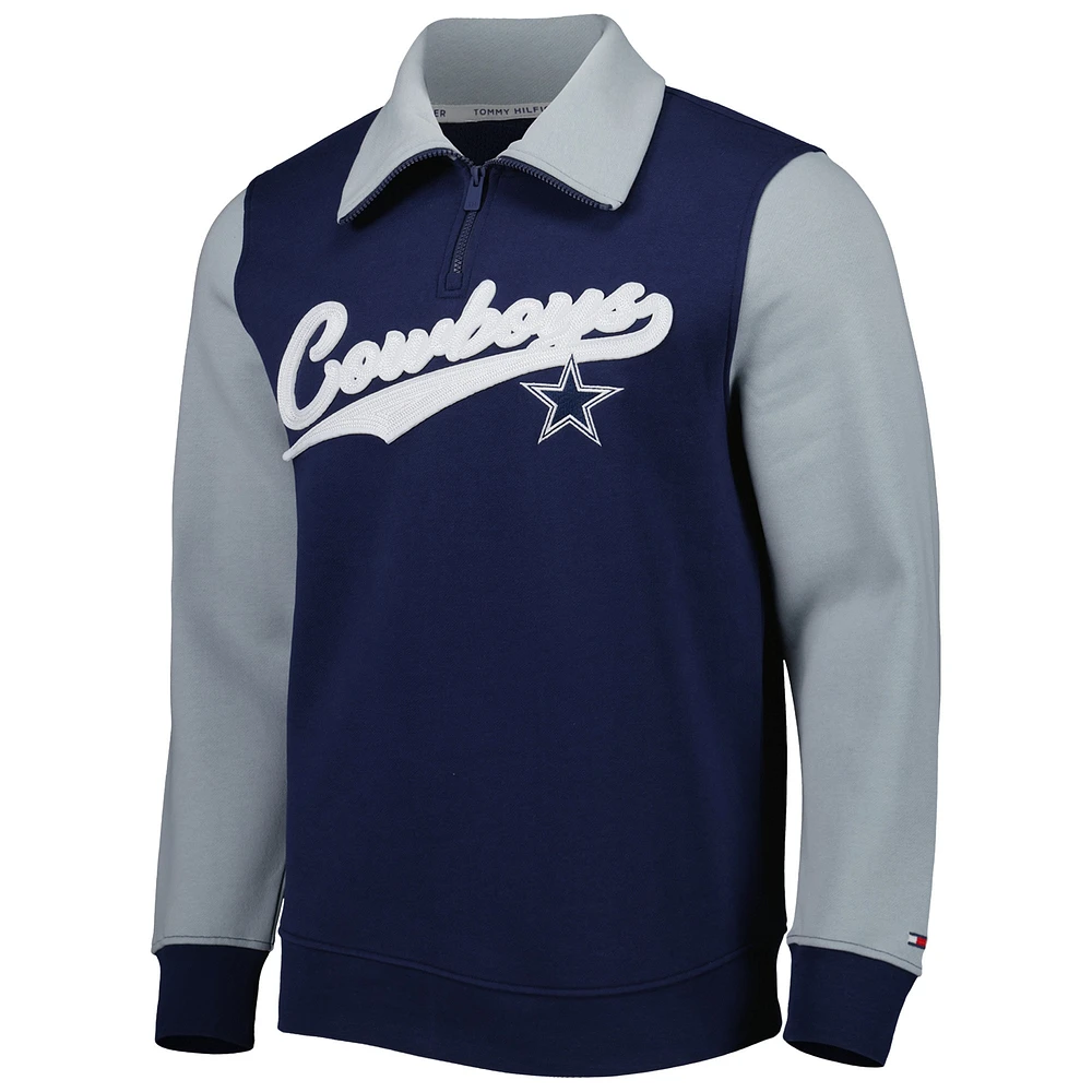 Men's Tommy Hilfiger Navy/Silver Dallas Cowboys Aiden Quarter-Zip Sweatshirt