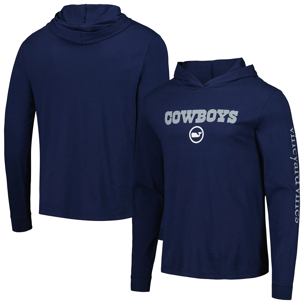 Men's Vineyard Vines Navy Dallas Cowboys Whale Dot Hoodie Long Sleeve T-Shirt