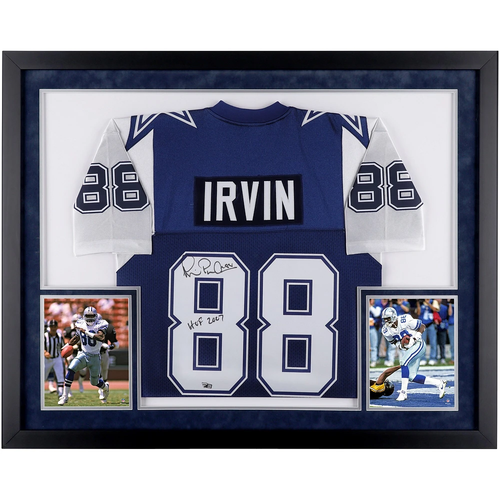 Michael Irvin Dallas Cowboys Autographed SM Deluxe Framed Mitchell & Ness 1995 Throwback Navy Authentic Jersey with "HOF 2007" Inscription
