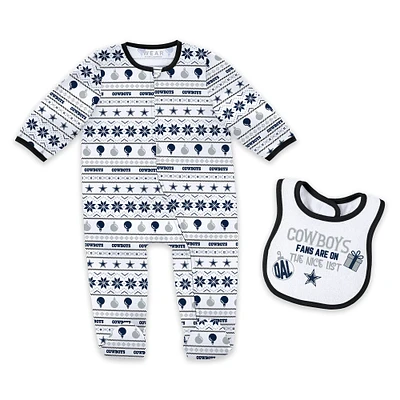 Ensemble pyjama et bavoir à fermeture éclair pour nouveau-né bébé par Erin Andrews Dallas Cowboys Allover Print