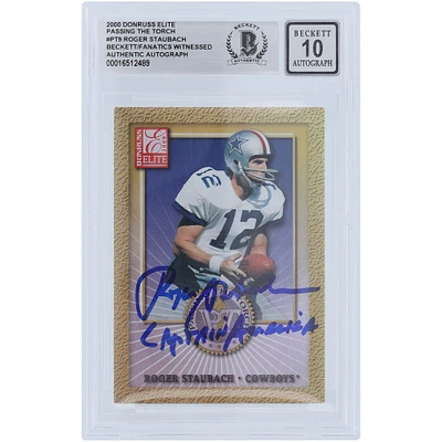 Carte 10 authentifiée signée Roger Staubach Dallas Cowboys 2000 Donruss Elite Passing The Torch #PT-9 #/1500 Beckett Fanatics Witnessed avec l'inscription "Captain America"