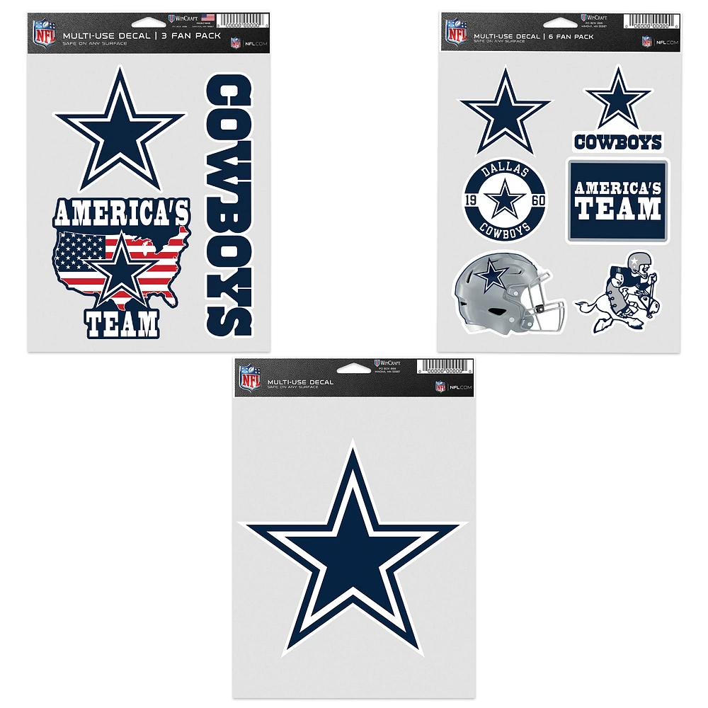 Lot de trois autocollants pour fans des Cowboys de Dallas de WinCraft