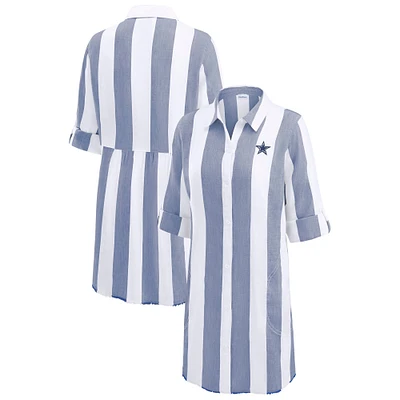 Tunique boutonnée à rayures bleu marine/blanc pour femme Tommy Bahama Dallas Cowboys Rugby Beach