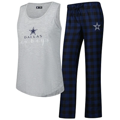 Ensemble de nuit pour femme Concepts Sport gris/bleu marine avec débardeur et pantalon pétition Dallas Cowboys