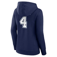 Women's Fanatics Dak Prescott Navy Dallas Cowboys Player Icon Name & Number V-Neck Pullover Hoodie