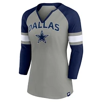 Women's Fanatics Gray/Navy Dallas Cowboys Team Arch Raglan 3/4-Sleeve Notch-Neck T-Shirt