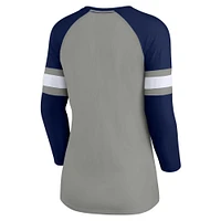 Women's Fanatics Gray/Navy Dallas Cowboys Team Arch Raglan 3/4-Sleeve Notch-Neck T-Shirt
