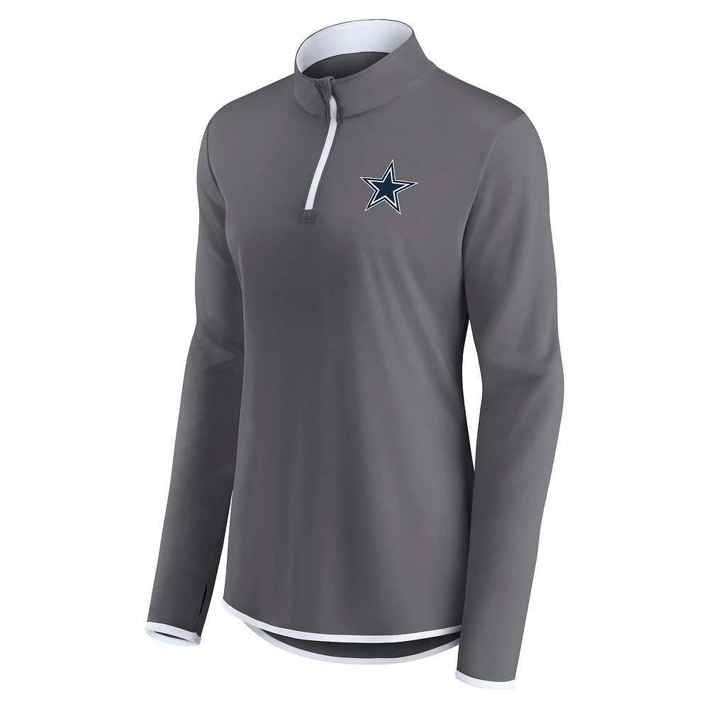 Women's Fanatics Gray Dallas Cowboys Corner Long Sleeve 1/4 Zip Top