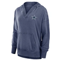 Women's Fanatics  Heather Navy Dallas Cowboys Initiative Snow Wash French Terry V-Neck Pullover Hoodie