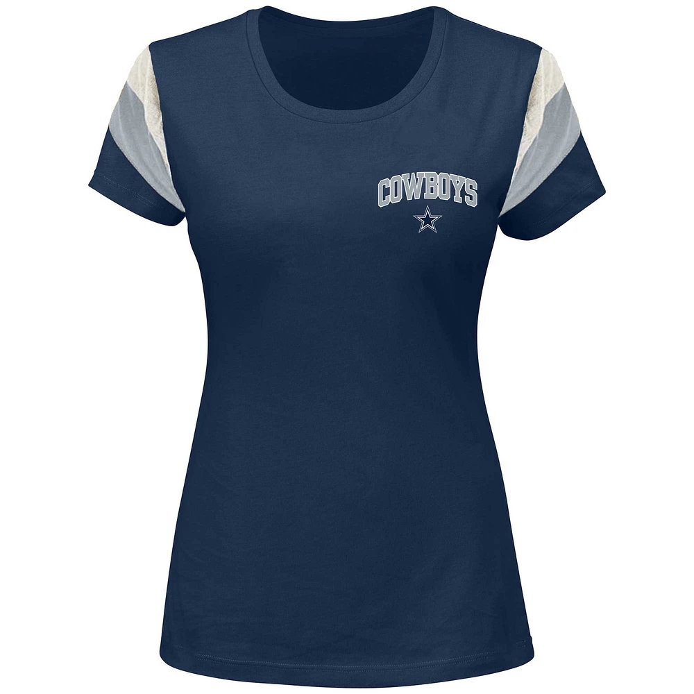 Women's Fanatics Micah Parsons Navy Dallas Cowboys Plus Sleeve Stripe Name & Number T-Shirt