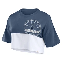 Women's Fanatics Navy/White Dallas Cowboys Boxy Color Split Cropped T-Shirt
