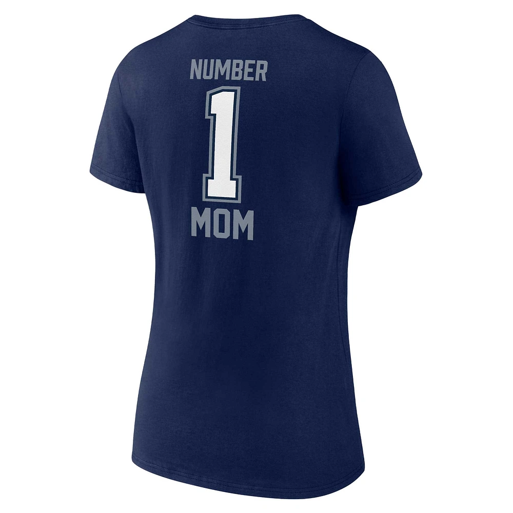 Women's Fanatics Navy Dallas Cowboys Plus Mother's Day #1 Mom V-Neck T-Shirt