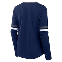 Women's Fanatics Navy Dallas Cowboys Won and Done Lace-Up Long Sleeve Fashion Top