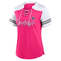 T-shirt à lacets rose Dallas Cowboys Play Script Fanatics pour femmes