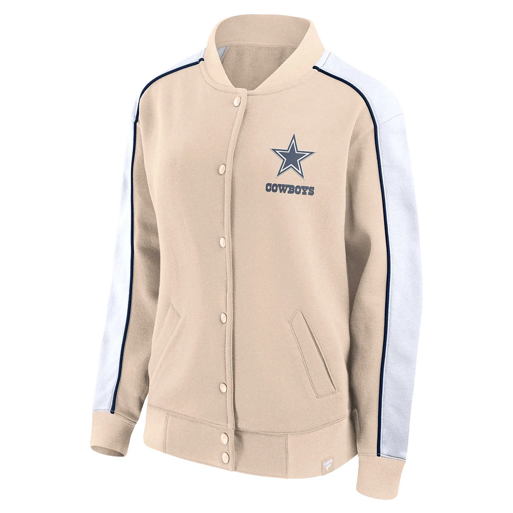 Women's Fanatics Tan Dallas Cowboys Lounge Full-Snap Varsity Jacket