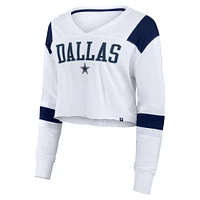 Women's Fanatics  White Dallas Cowboys Stretch Cropped Fashion Long Sleeve T-Shirt