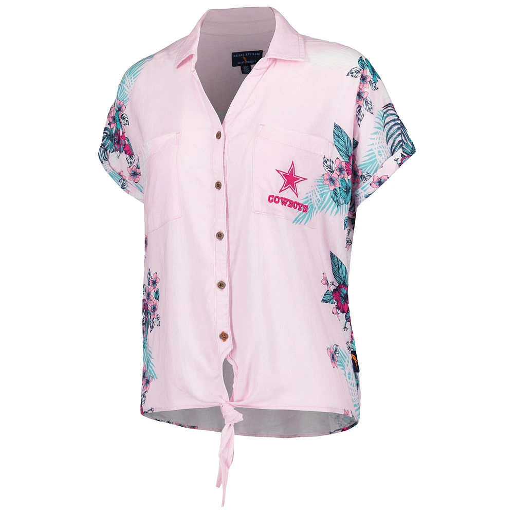 Chemise boutonnée nouée sur le devant du stade des Cowboys de Dallas rose Margaritaville pour femmes