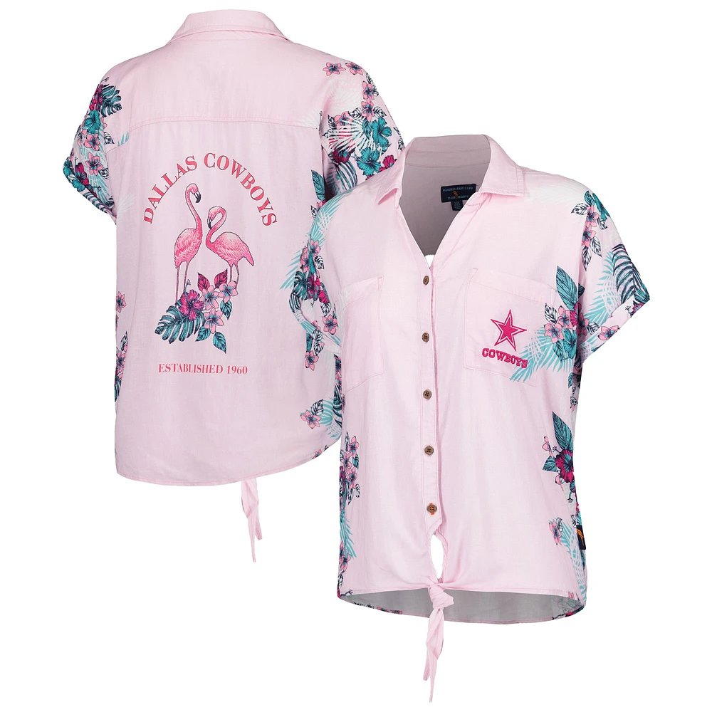 Chemise boutonnée nouée sur le devant du stade des Cowboys de Dallas rose Margaritaville pour femmes