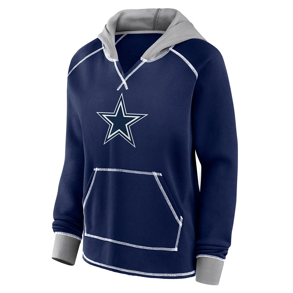 Women's Navy Dallas Cowboys Boom Fleece Pullover V-Neck Hoodie