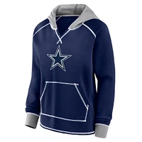 Women's Navy Dallas Cowboys Boom Fleece Pullover V-Neck Hoodie