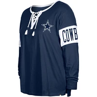 Women's New Era  Navy Dallas Cowboys Plus Lace-Up Notch Neck Long Sleeve T-Shirt