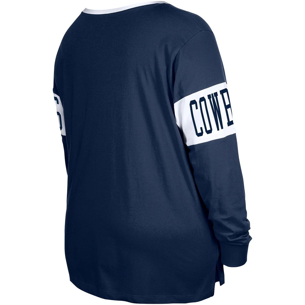 Women's New Era  Navy Dallas Cowboys Plus Lace-Up Notch Neck Long Sleeve T-Shirt