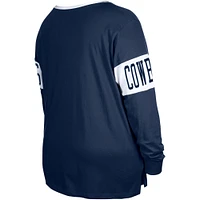 Women's New Era  Navy Dallas Cowboys Plus Lace-Up Notch Neck Long Sleeve T-Shirt