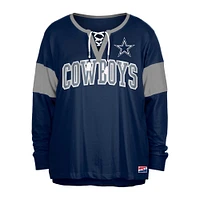 Women's New Era Navy Dallas Cowboys Plus Lace-Up Notch Neck Long Sleeve T-Shirt