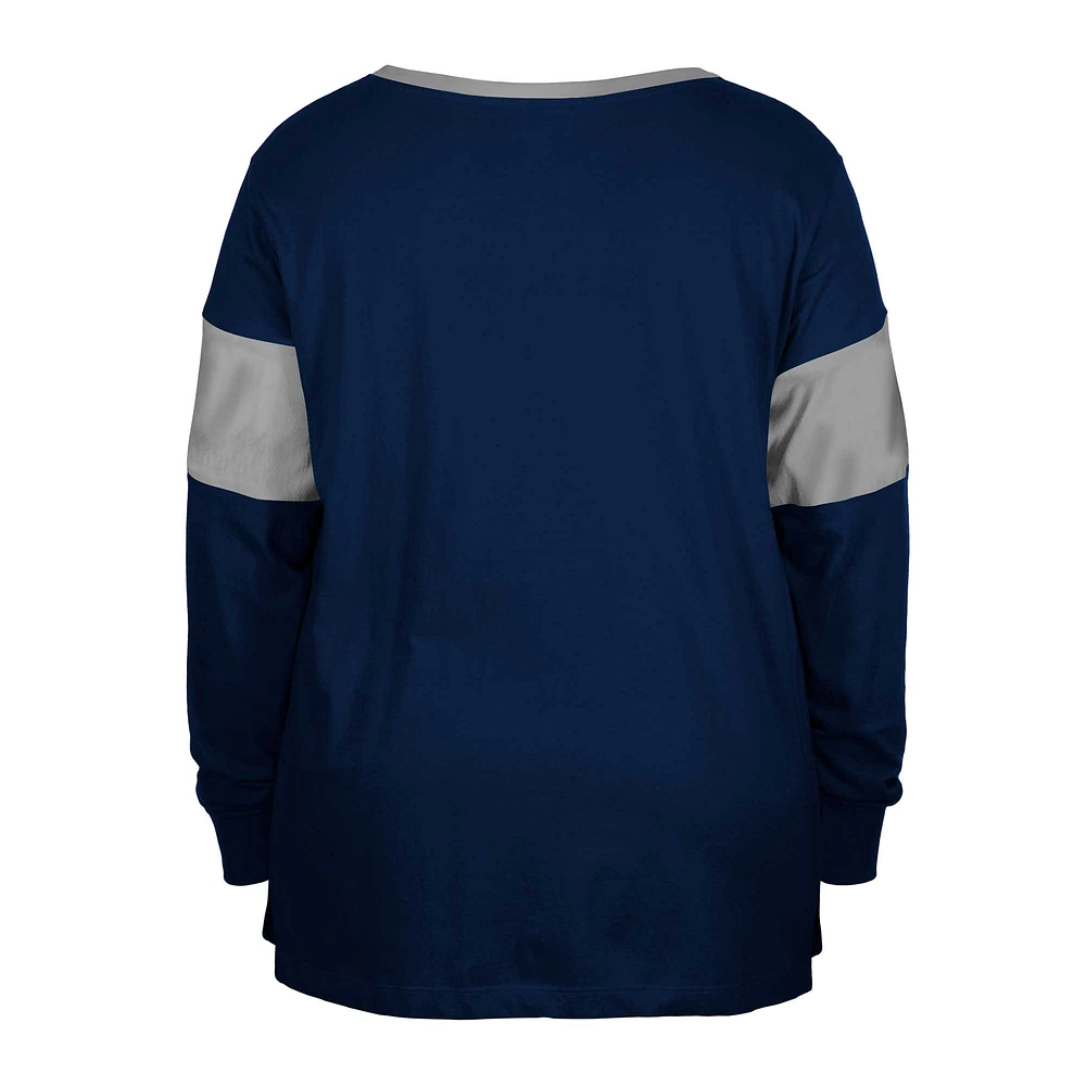 Women's New Era Navy Dallas Cowboys Plus Lace-Up Notch Neck Long Sleeve T-Shirt
