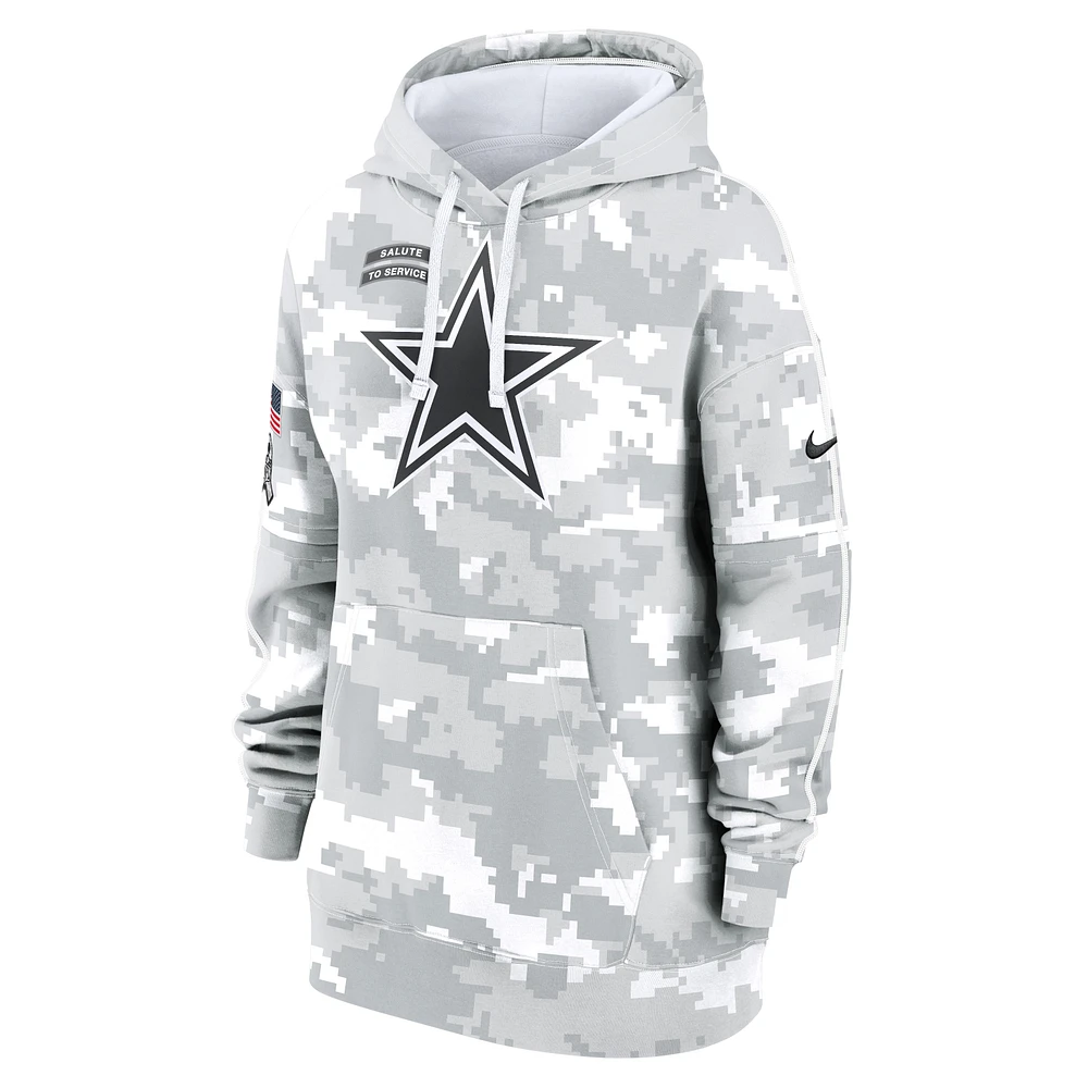 Women's Nike Arctic Camo Dallas Cowboys 2024 Salute To Service Club Fleece Oversized Pullover Hoodie