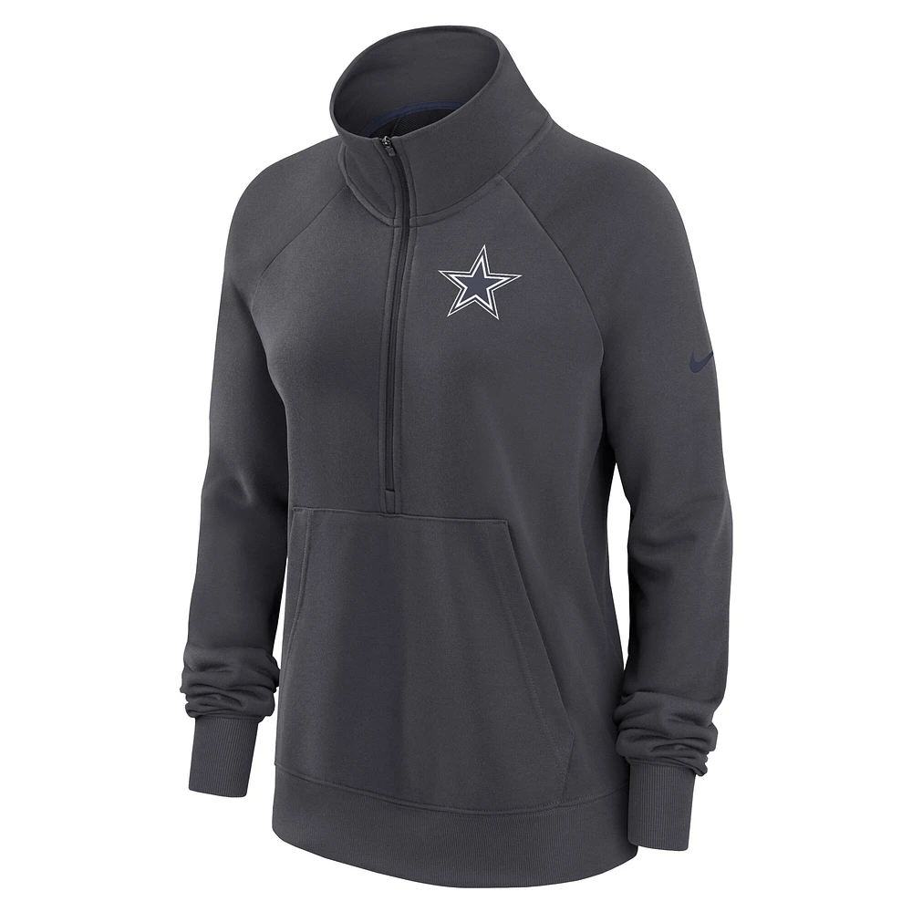 Women's Nike Charcoal Dallas Cowboys Premium Raglan Performance Half-Zip Sweatshirt