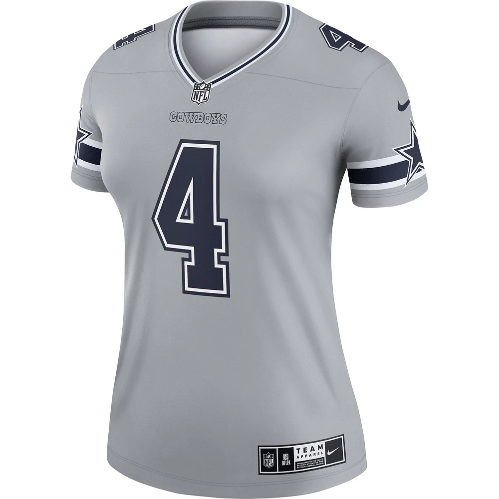 Women's Nike Dak Prescott Gray Dallas Cowboys Inverted Legend Player Performance Top