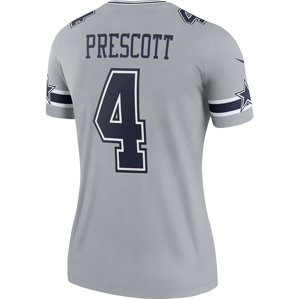 Women's Nike Dak Prescott Gray Dallas Cowboys Inverted Legend Player Performance Top
