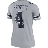 Women's Nike Dak Prescott Gray Dallas Cowboys Inverted Legend Player Performance Top