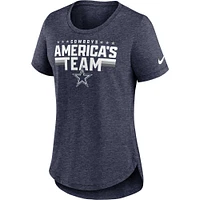 Women's Nike Heather Navy Dallas Cowboys Local Fashion Tri-Blend T-Shirt