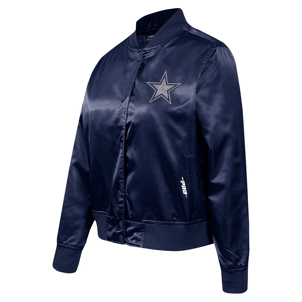 Women's Pro Standard Navy Dallas Cowboys Jeweled Satin Full-Snap Jacket