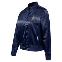 Women's Pro Standard Navy Dallas Cowboys Jeweled Satin Full-Snap Jacket