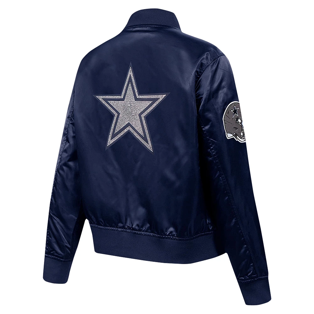 Women's Pro Standard Navy Dallas Cowboys Jeweled Satin Full-Snap Jacket
