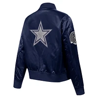 Women's Pro Standard Navy Dallas Cowboys Jeweled Satin Full-Snap Jacket
