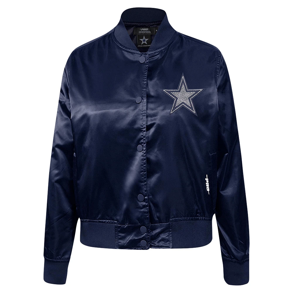 Women's Pro Standard Navy Dallas Cowboys Jeweled Satin Full-Snap Jacket