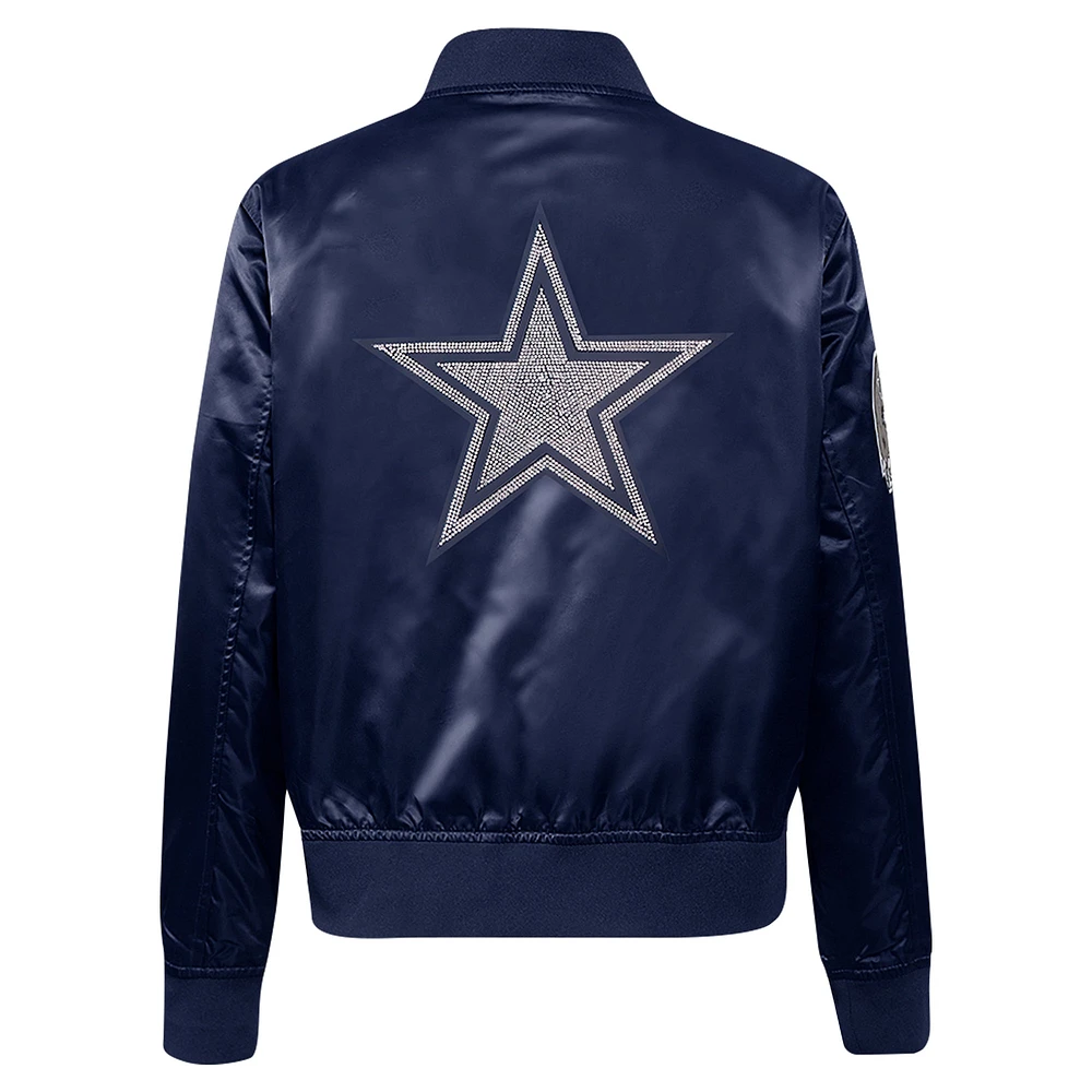 Women's Pro Standard Navy Dallas Cowboys Jeweled Satin Full-Snap Jacket