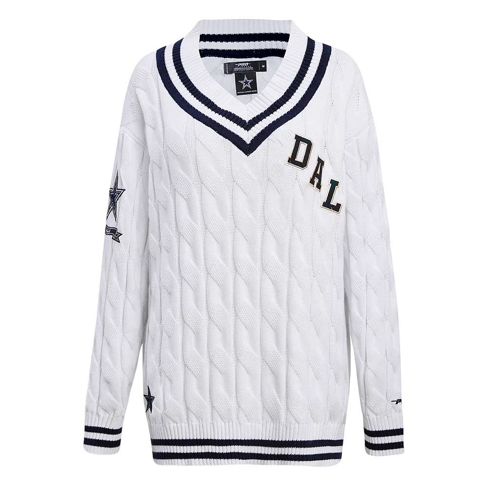 Women's Pro Standard  White Dallas Cowboys Prep V-Neck Pullover Sweater