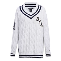 Women's Pro Standard  White Dallas Cowboys Prep V-Neck Pullover Sweater