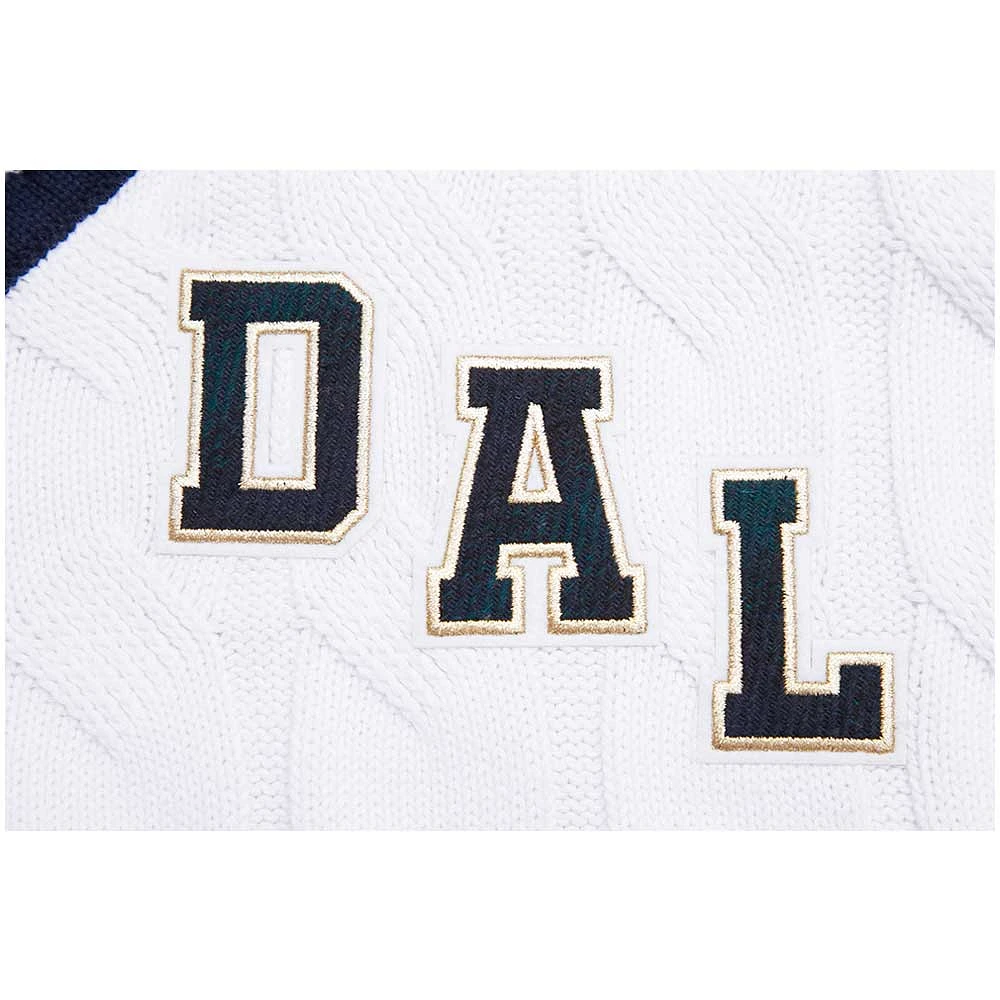 Women's Pro Standard  White Dallas Cowboys Prep V-Neck Pullover Sweater