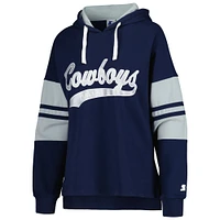Women's Starter Navy Dallas Cowboys Bump And Run Long Sleeve Hoodie T-Shirt