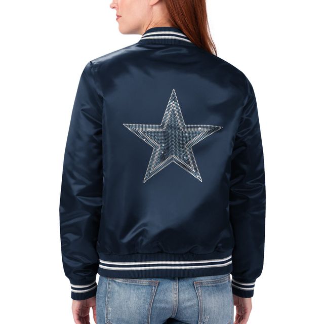 Starter Navy Dallas Cowboys Varsity Lover Satin Full-Snap pour femmes - Veste