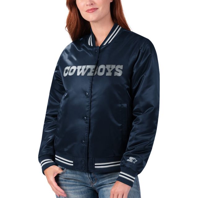 Starter Navy Dallas Cowboys Varsity Lover Satin Full-Snap pour femmes - Veste