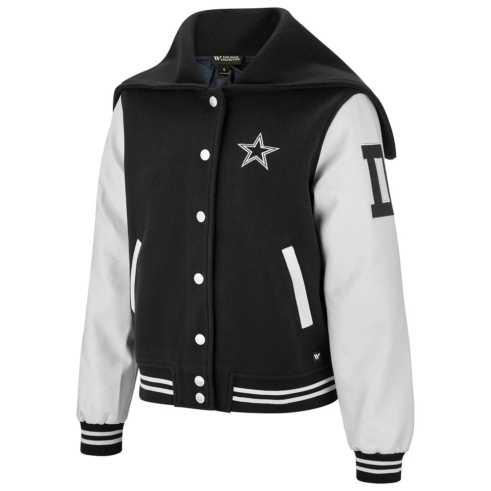Women's The Wild Collective Navy Dallas Cowboys Sailor Cropped Button-Up Varsity Jacket