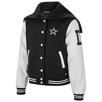 Women's The Wild Collective Navy Dallas Cowboys Sailor Cropped Button-Up Varsity Jacket