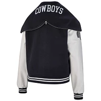 Women's The Wild Collective Navy Dallas Cowboys Sailor Cropped Button-Up Varsity Jacket